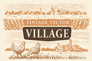 Vintage village. Vector set.
