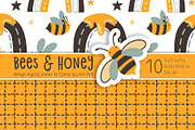 Bees, Honey Cartoon Digital Paper, a Pattern Graphic by Elena Dorosh (Thumbnail 4 of 6)