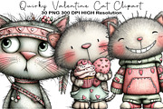 Quirky Valentine Cat Clipart Bundle, an Illustration by Black Bird Studio (Thumbnail 1 of 6)