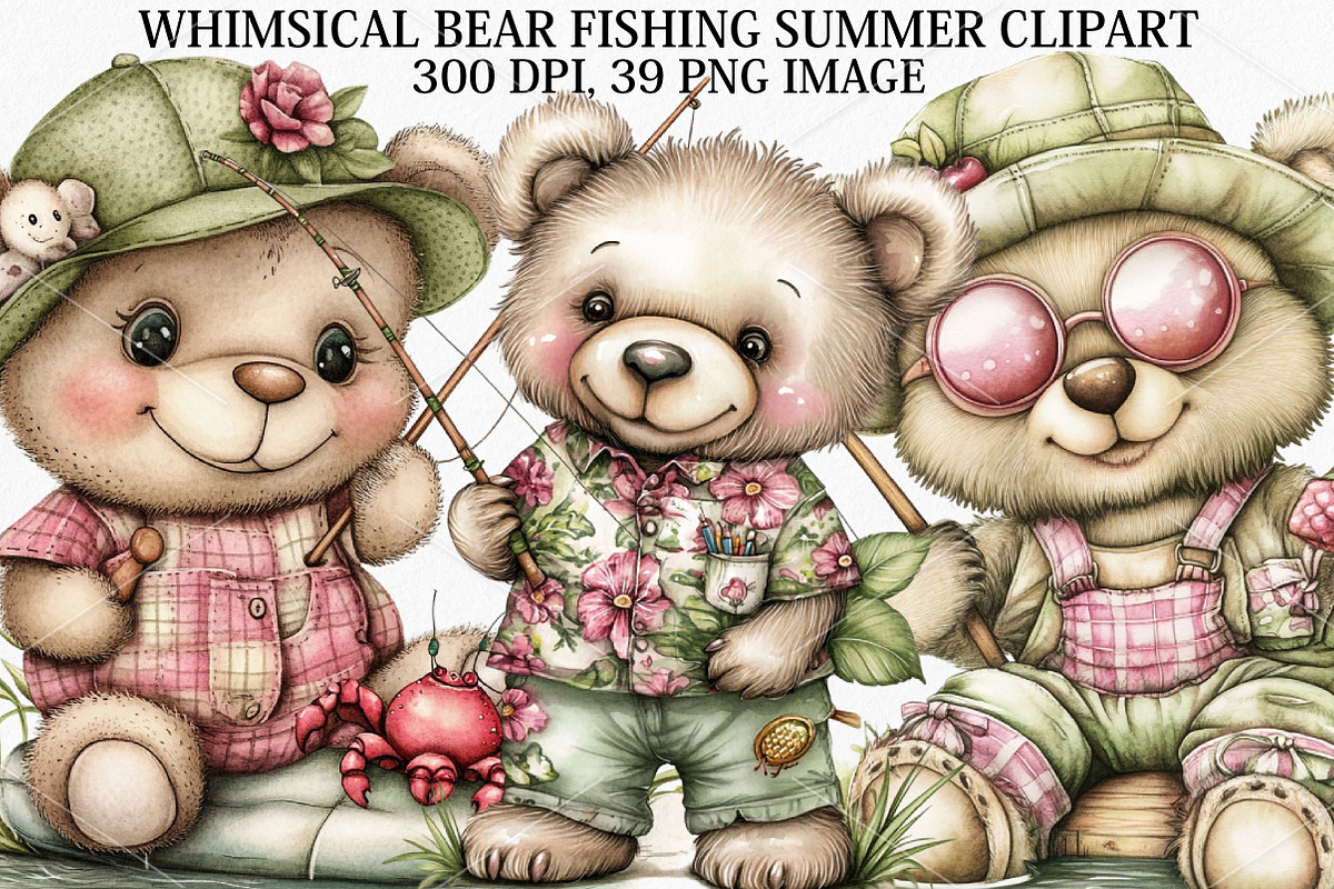 Whimsical Bear Fishing Summer Clipar, a Seasonal Illustration by Canvas Craft (Photo 1 of 7)