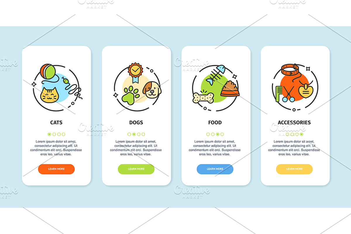 Pet Shop App Screens Cards Set., a Templates & Theme by Vector and Templates