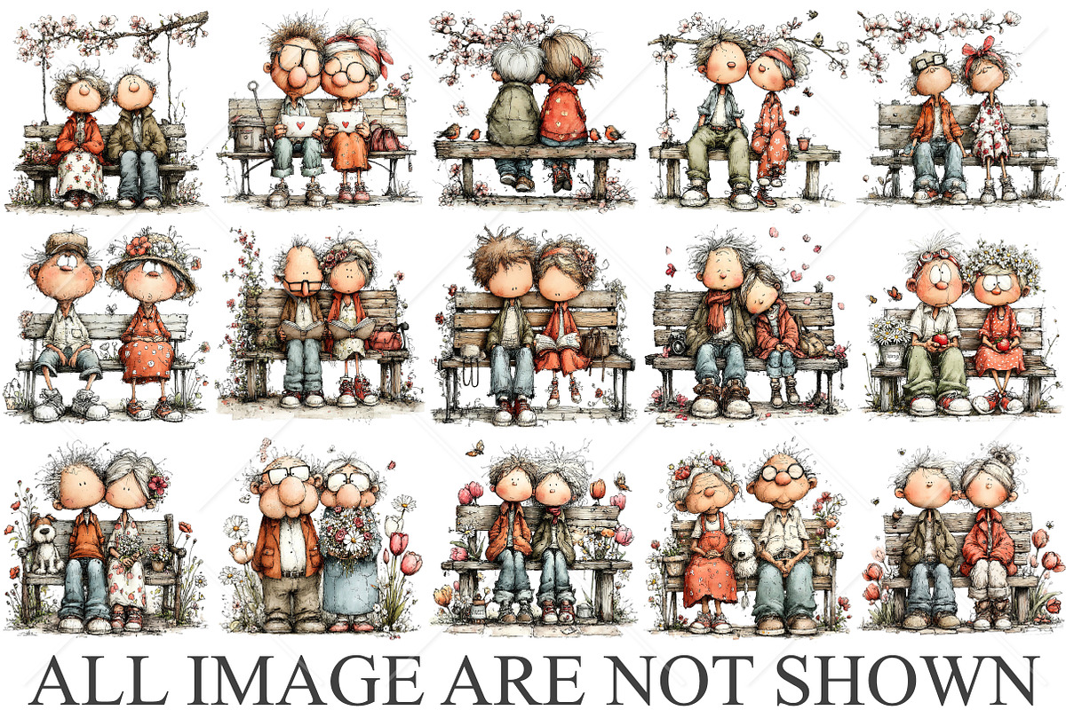 Whimsical Senior Couple Park Clipart, a Seasonal Illustration by Canvas Craft (Photo 4 of 10)