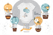 Hot Air Balloon Clipart & Patterns, an Animal Illustration by tatiletters (Thumbnail 10 of 11)