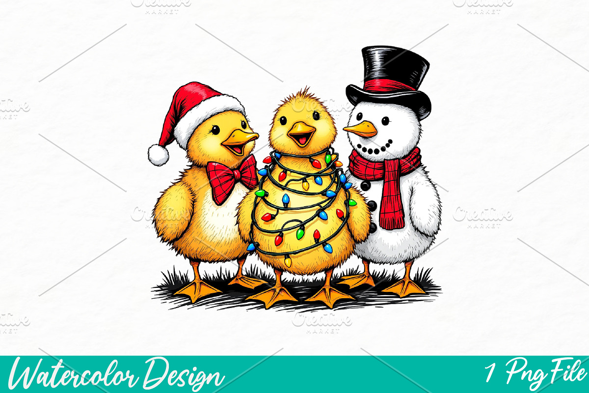 Vintage Christmas Goose Png, an Illustration by Watercolor design (Photo 1 of 3)