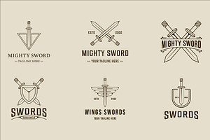 Set Of Sword Logo Vector Line Art