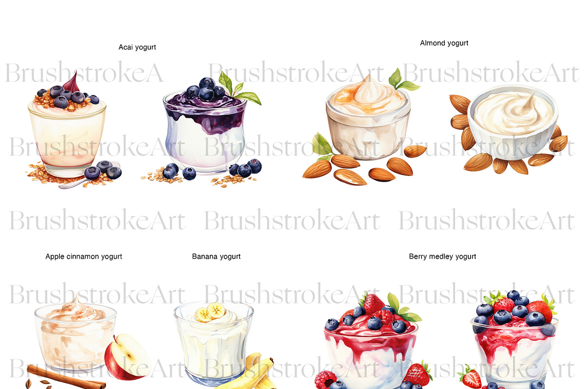 Watercolor Yogurt Clipart, Acai Bowl, a Food Illustration by BrushstrokeArtGB (Photo 2 of 9)