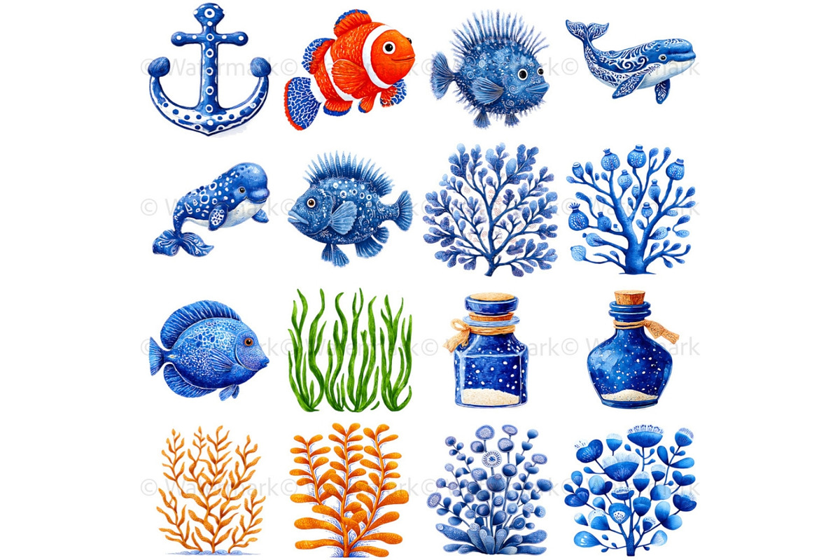 Sea Toile Clipart and Patterns, a Decorative Illustration by Nicole Branger Art (Photo 10 of 28)