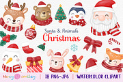 Watercolor Santa & Animals Clipart, an Animal Illustration by Noey smiley (Thumbnail 1 of 6)