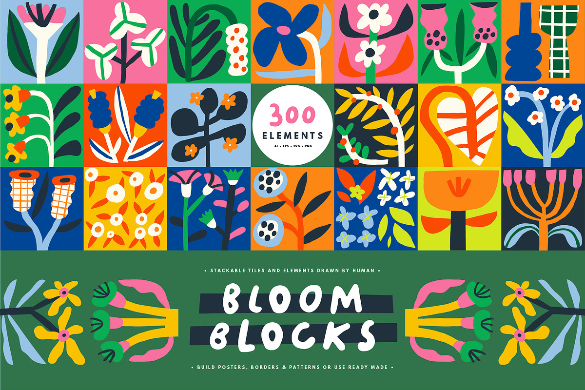 Bloom Blocks Naive Floral Clipart, a Decorative Illustration by Olia (Photo 1 of 25)