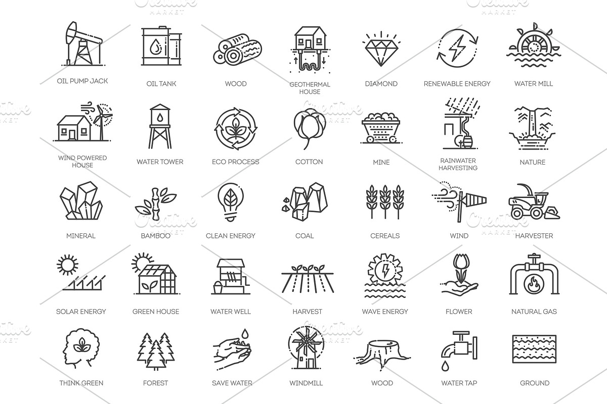 Set of Natural Resources icons, an Outline Icon by Tettygreen (Photo 1 of 2)