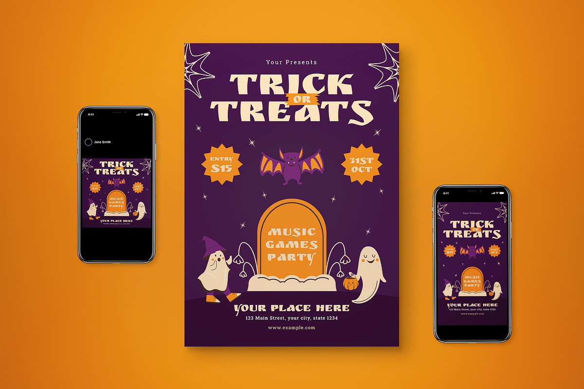 Trick or Treat Flyer Set, a Flyer Template by graphicook (Photo 1 of 3)