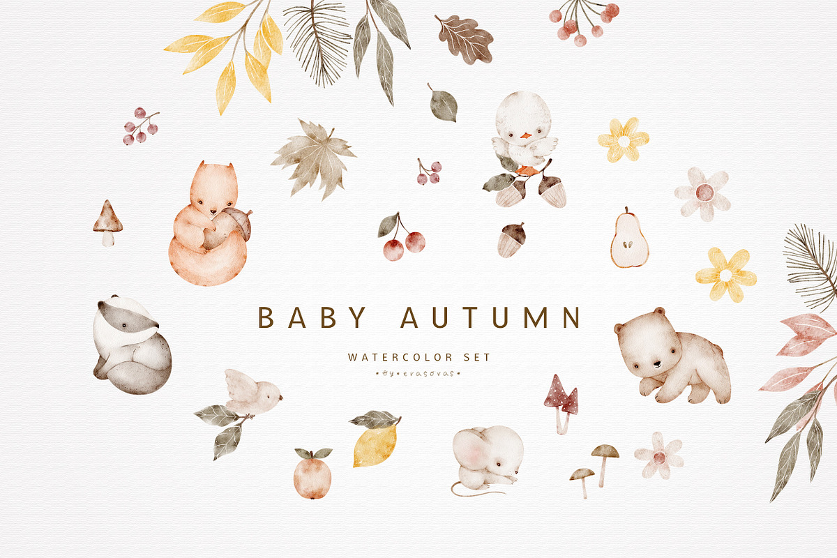 BABY AUTUMN watercolor set, a Seasonal Illustration by erasovas (Photo 1 of 12)