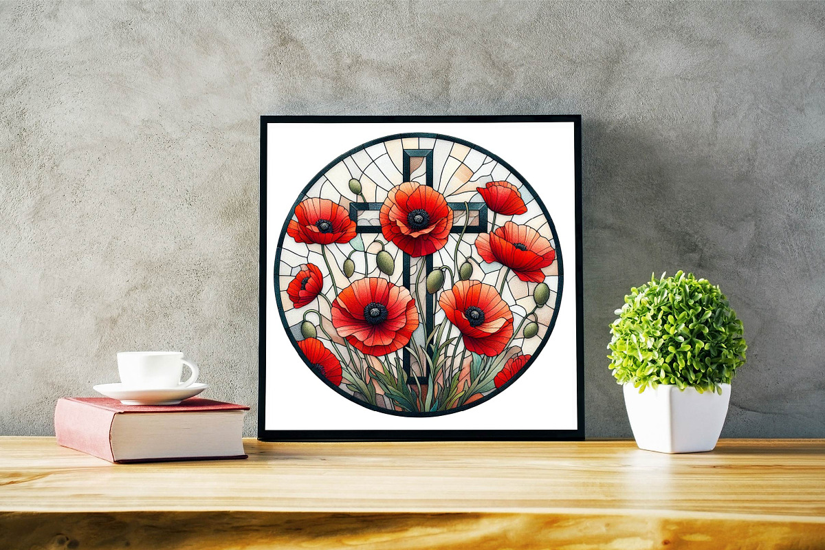 Poppy & Cross Faux Stained Glass, an Illustration by SVGArt (Photo 5 of 7)