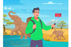 Selfie. traveller making photo with, an Animal Illustration by Onyx