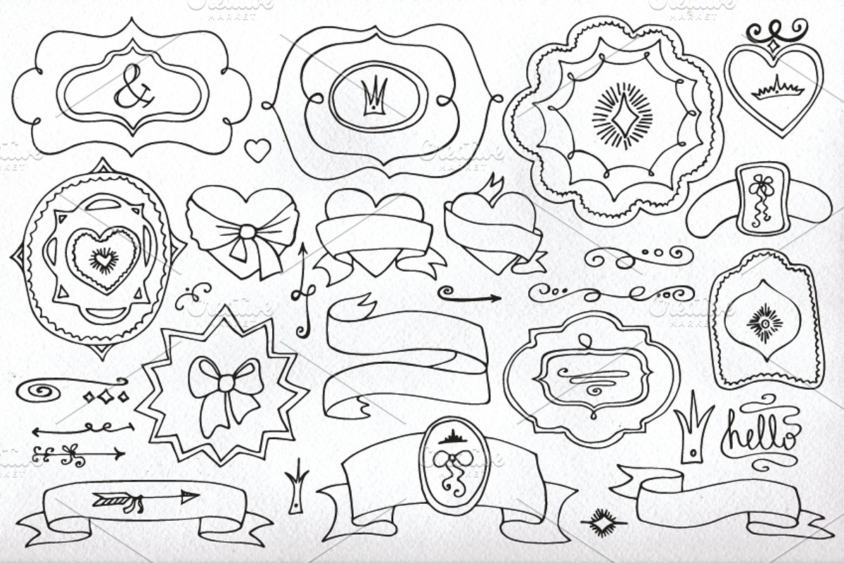 Doodle badge,decor elements set.Love preview 2