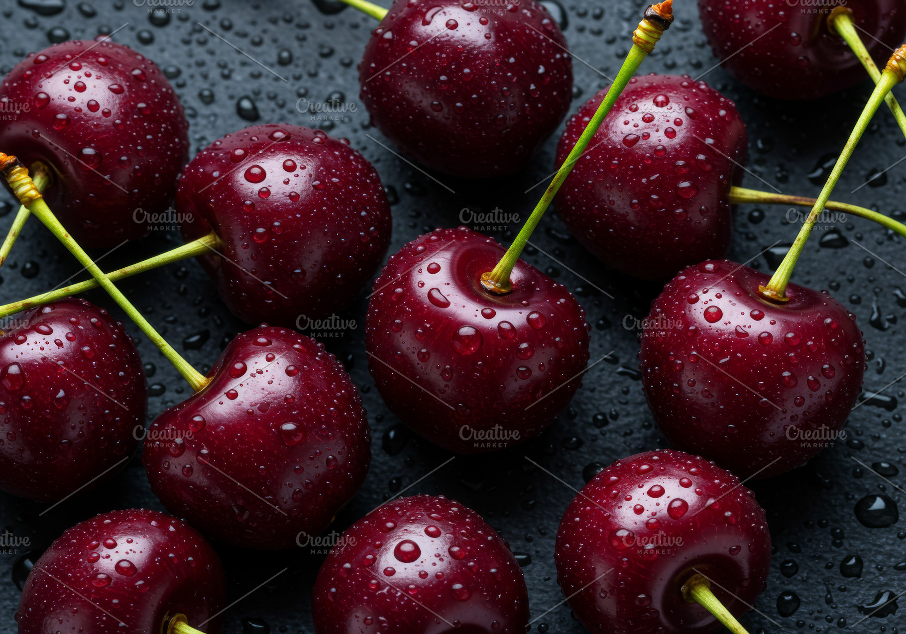 Fresh ripe cherries with water dropl, a Food & Drink Photo by professorinc