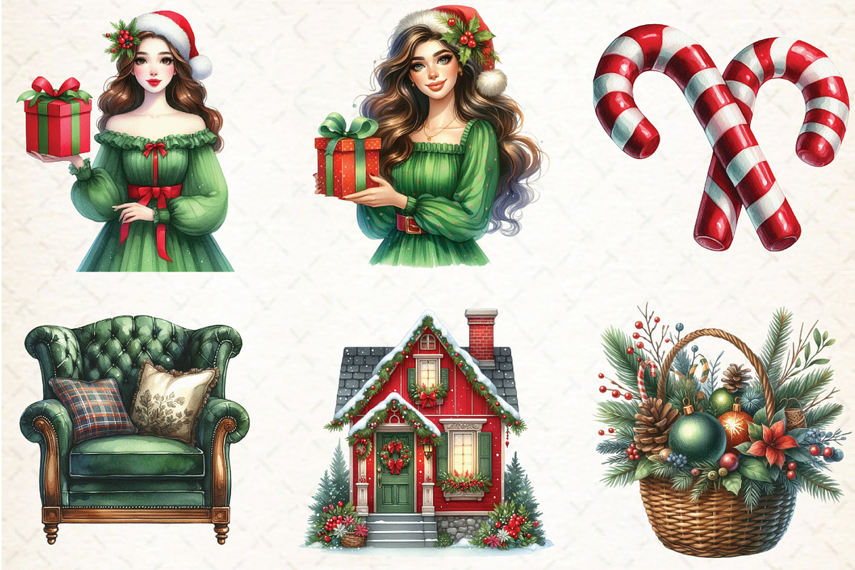 Watercolor Classic Christmas Clipart, an Illustration by Libby Wishes (Photo 4 of 9)