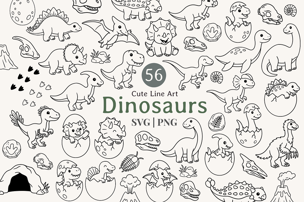 Cute Dinosaur Line Art Illustration, an Animal Illustration by Kusumaillustration (Photo 1 of 9)
