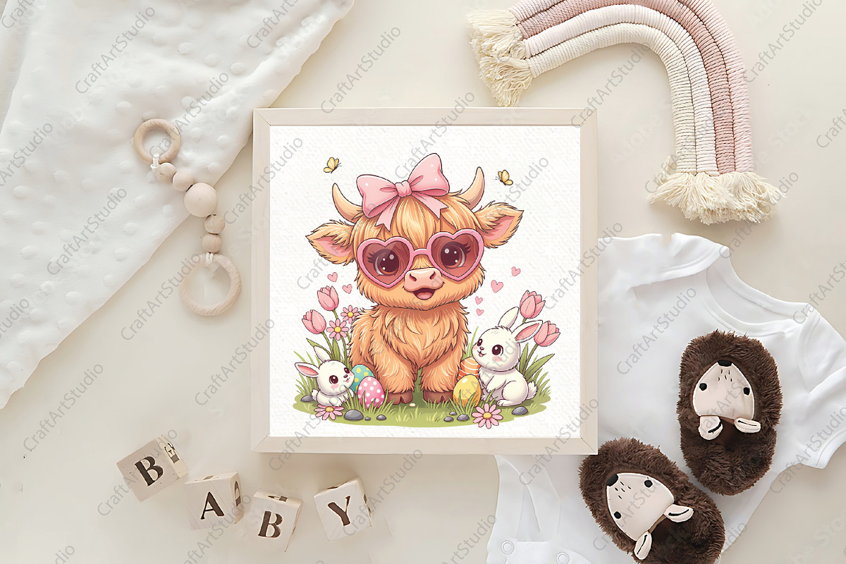 Easter Highland Cow Retro Easter PNG, an Illustration by CraftArtStudio (Photo 4 of 4)