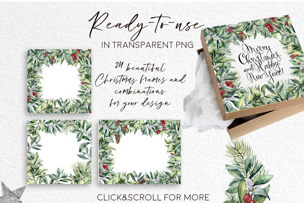 Elegant Christmas Watercolor clipart, a Seasonal Illustration by Yuliya Derbisheva (Photo 8 of 13)