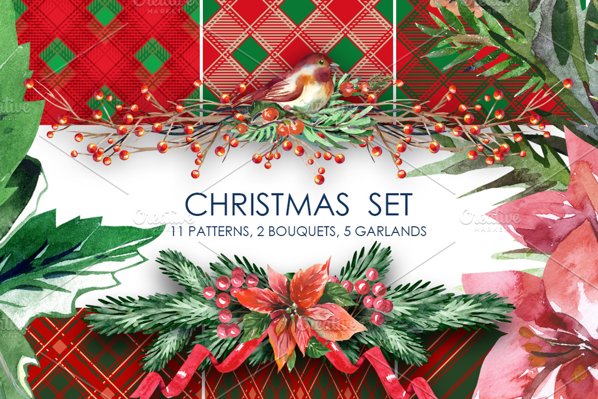 Watercolor Christmas Set, a Pattern Graphic by Marina Grau (Photo 1 of 3)