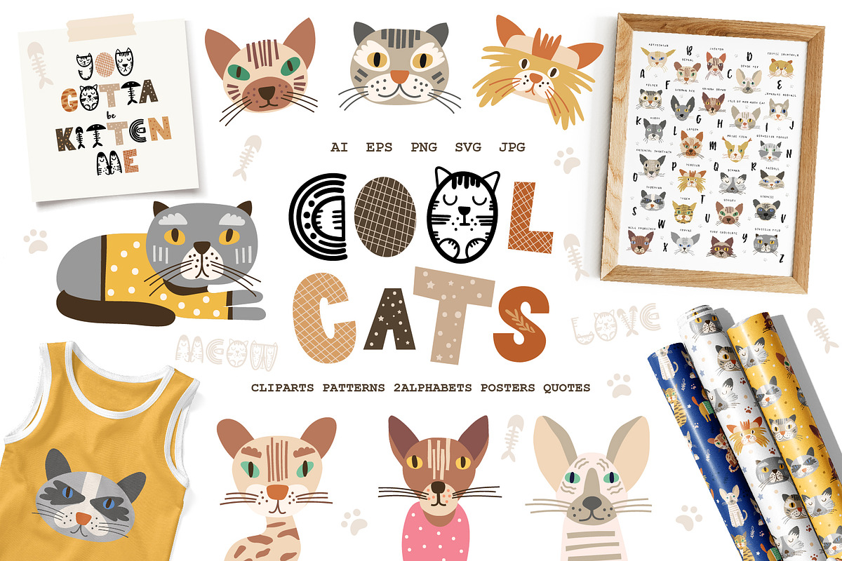 Cool Cats. Cliparts, Patterns, ABC., an Animal Illustration by DearLetters (Photo 1 of 17)