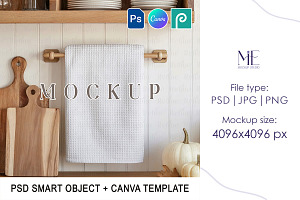 Autumn Waffle Tea Towel PSD Mock-up, a Household Mockup by Mie Mockup Studio