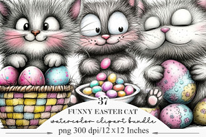 Whimsical Funny Easter Cat Clipart, an Illustration by Designking