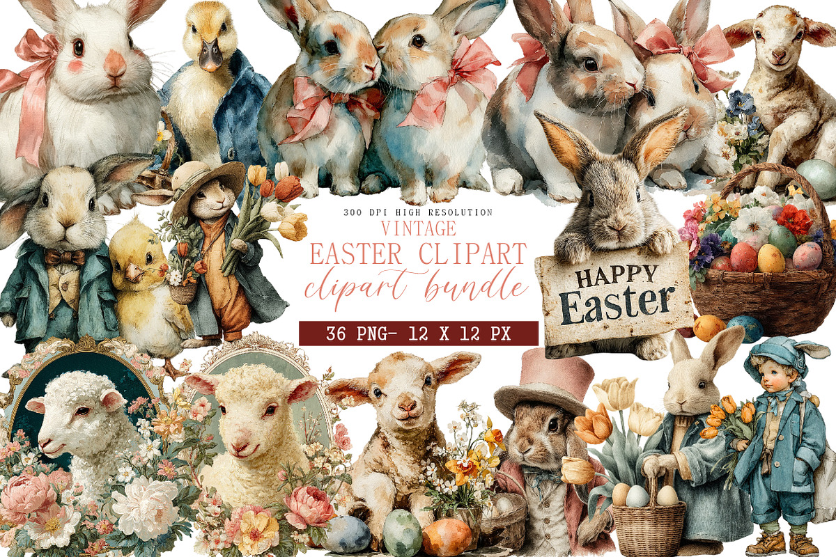 Vintage Easter Clipart, an Illustration by DreamArtGraphic (Photo 1 of 4)
