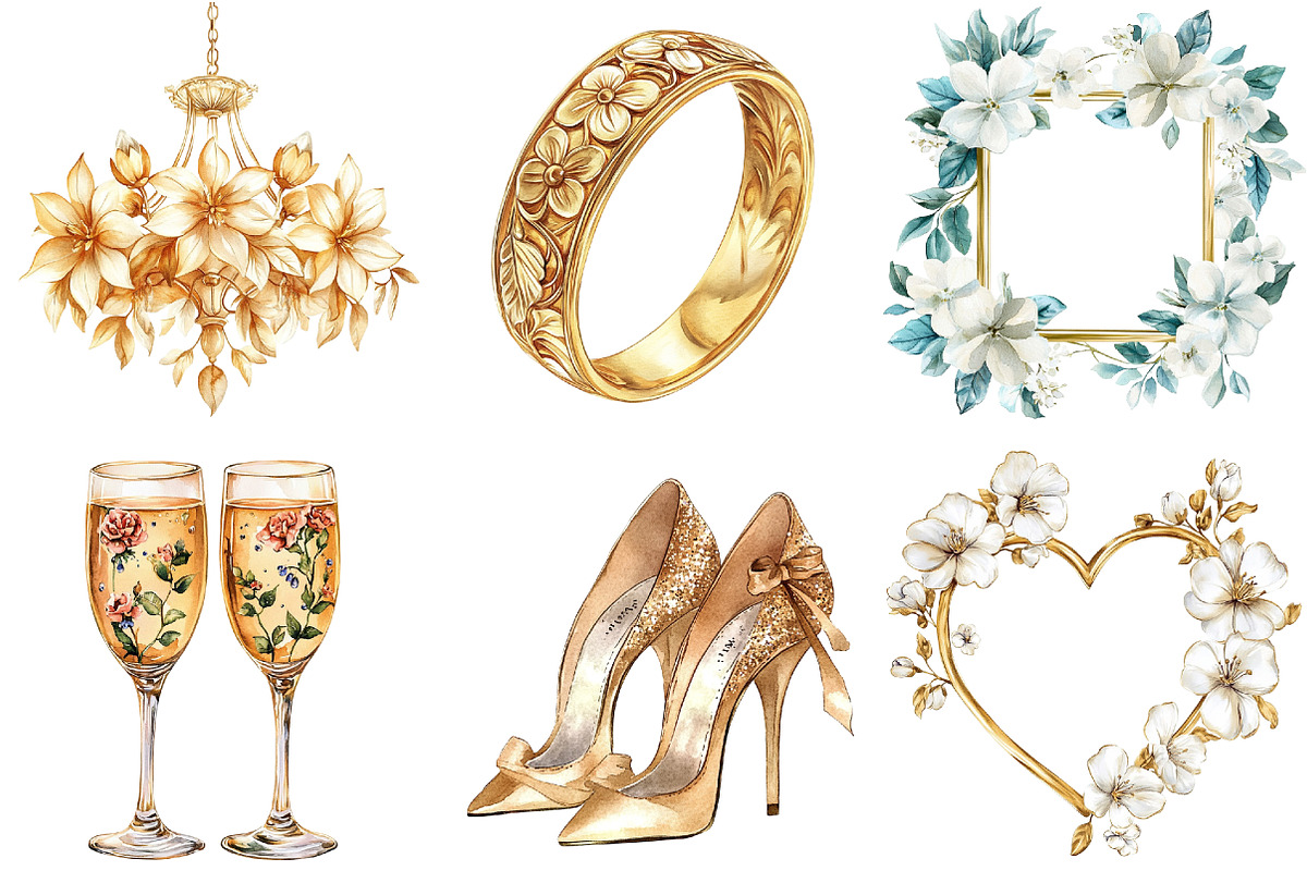 Golden Wedding Decor Clipart, an Illustration by Pixels.Craft (Photo 3 of 7)
