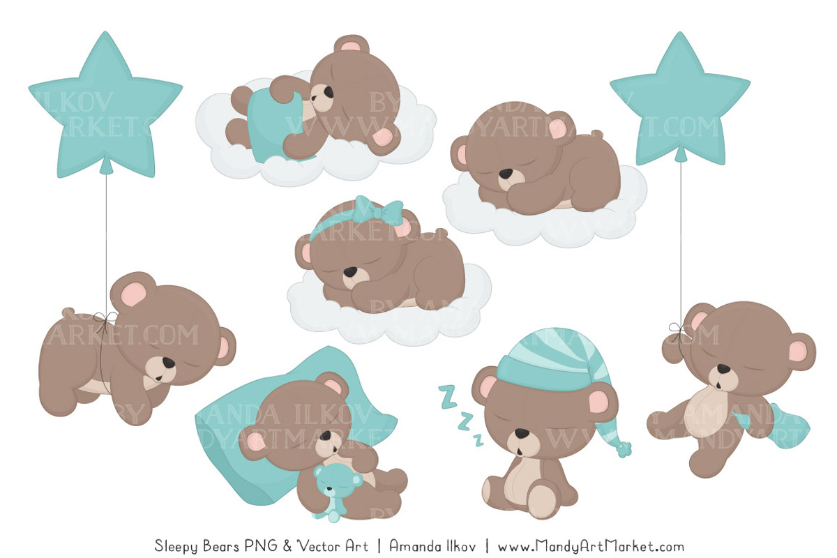 Aqua Sleepy Bears Clipart, an Illustration by Amanda Ilkov (Photo 3 of 5)
