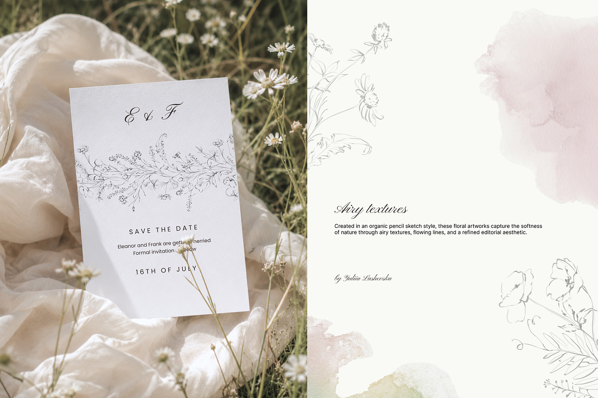 Meadow Mist: Pencil Floral Sketches, a Decorative Illustration by Yuliia Lashevska (Photo 2 of 12)