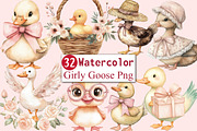 Watercolor Girly Goose Clipart, an Illustration by CitraGraphics (Thumbnail 1 of 6)