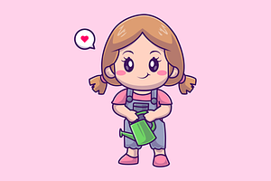 Cute Girl Holding Watering Can, a Person Illustration by Catalyst Labs