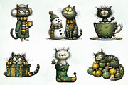 Whimsical Christmas Cats Clipart, an Illustration by Creative Art (Thumbnail 2 of 10)