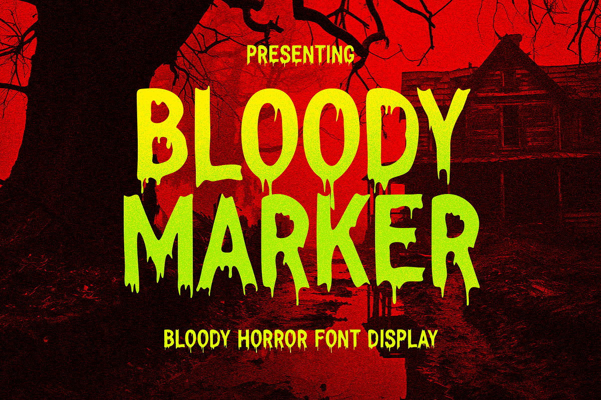 Bloody Marker Dripping Display Font, a Sans Serif Font by Pixesia Studio (Photo 1 of 15)
