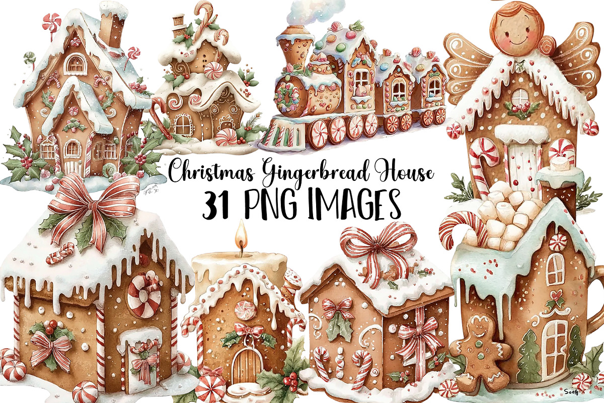 Christmas Gingerbread House Clipart, an Illustration by DreamArtGraphic (Photo 1 of 5)