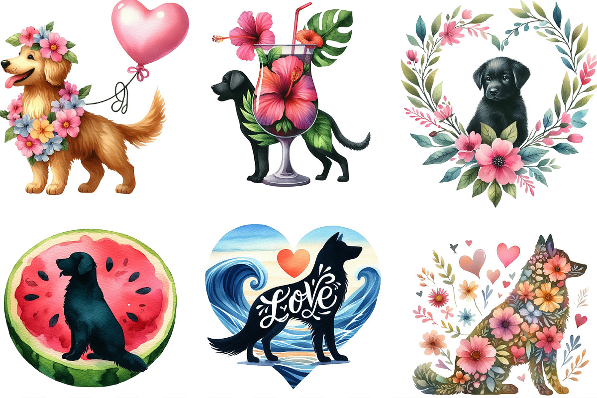Dog Silhouette Love Summer Clipart, an Illustration by Designking (Photo 2 of 4)