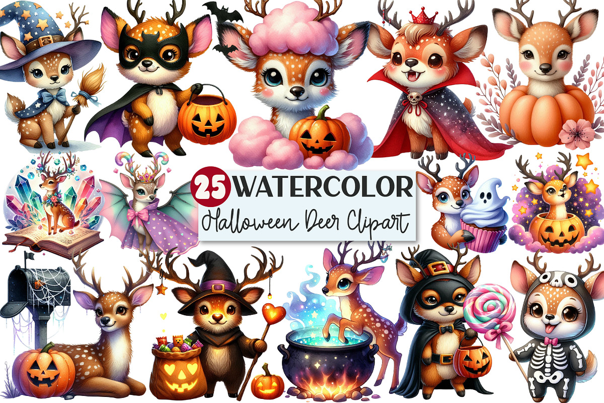 Cute Halloween Deer Clipart, an Illustration by Rose Art (Photo 1 of 3)