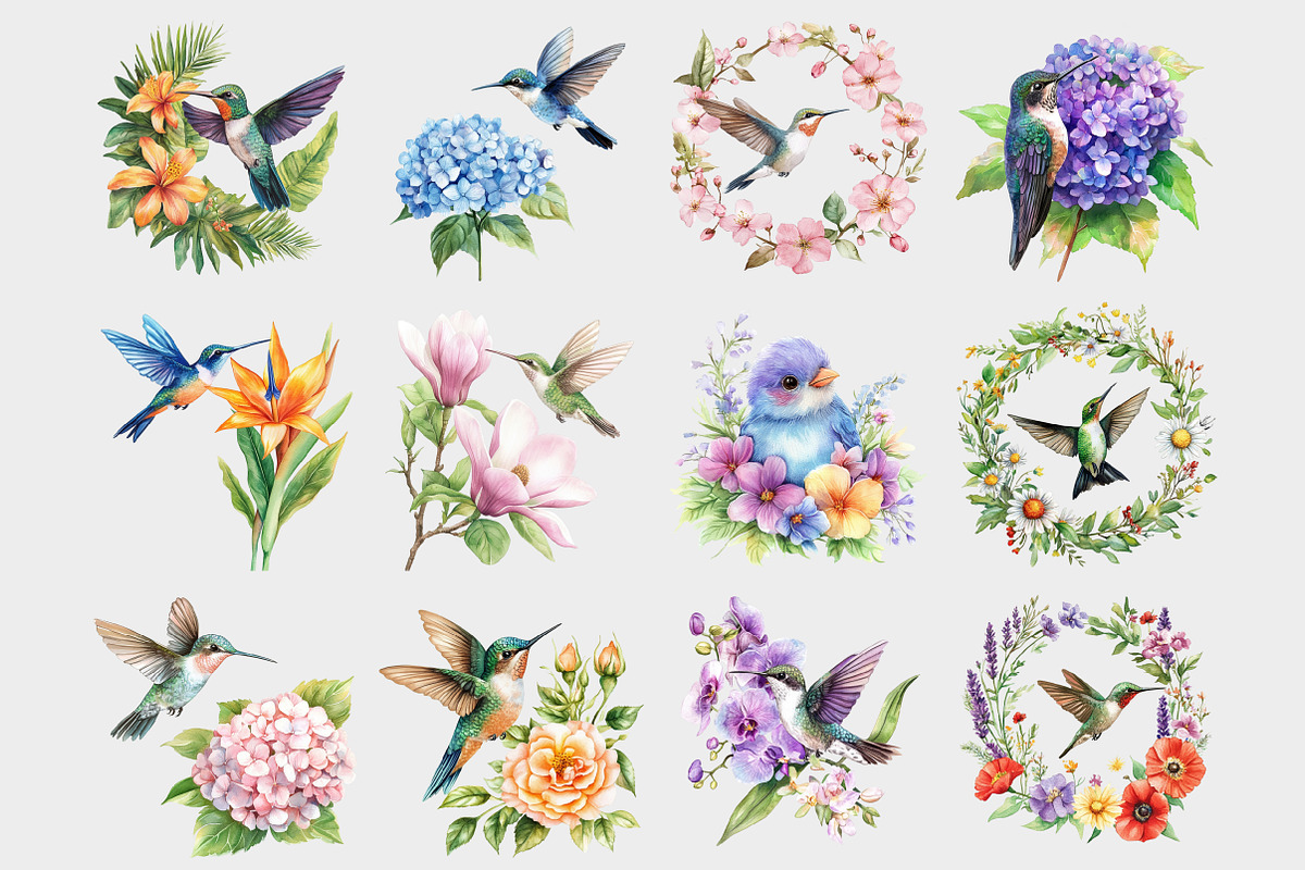 Watercolor Hummingbird Clipart, a Seasonal Illustration by Design Market (Photo 3 of 5)