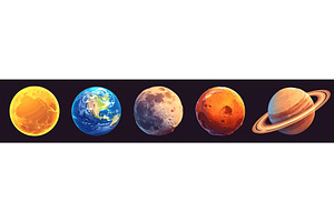 planets cartoon set. planet sun, an Illustration by Stock-Smart-Start