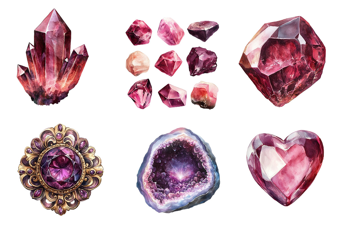 Burgundy Crystals and Gems Clipart, an Illustration by CreationArt (Photo 5 of 5)