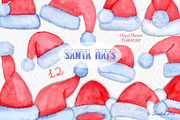 Watercolor Santa hats, a Decorative Illustration by Sunshine Art Shop (Thumbnail 1 of 4)