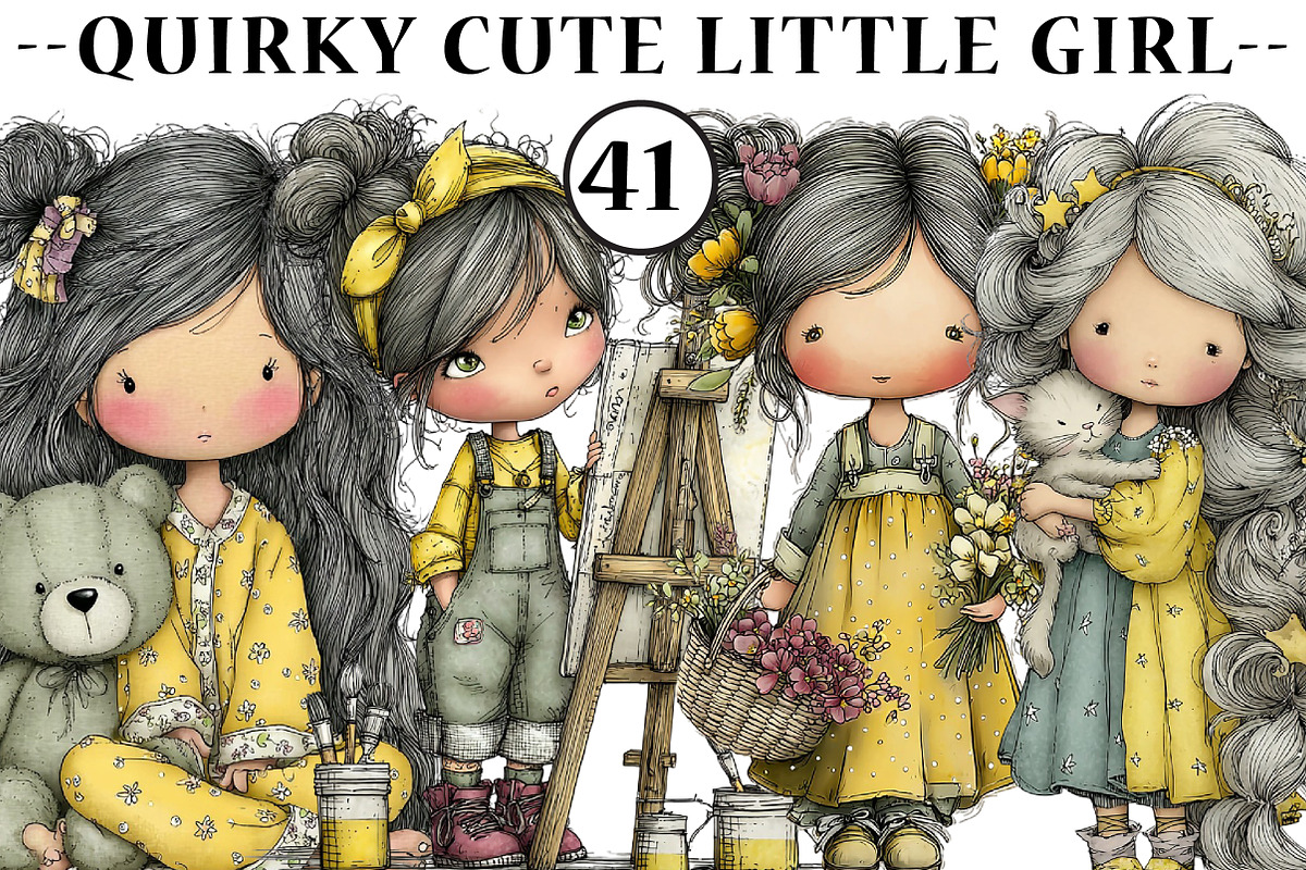 Quirky Cute Little Girl Clipart, an Illustration by CreationArt (Photo 1 of 5)