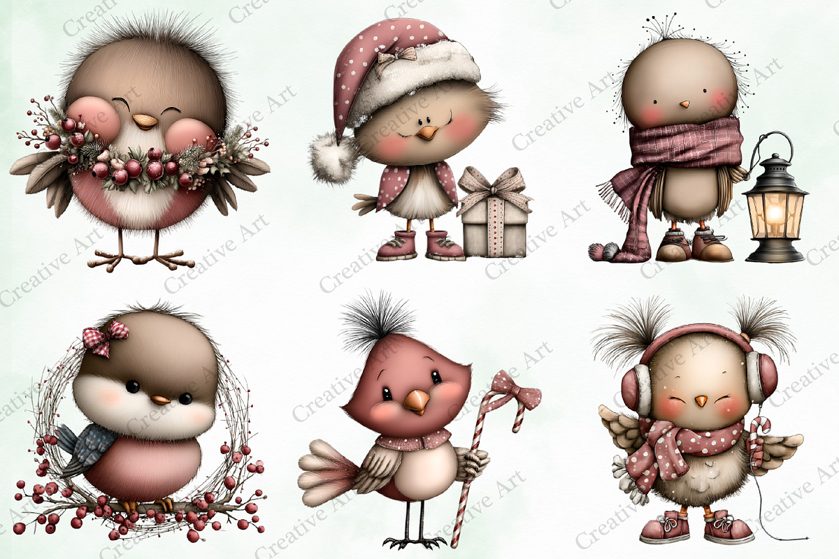 Watercolor Christmas Birds Clipart, an Illustration by Creative Art (Photo 5 of 9)