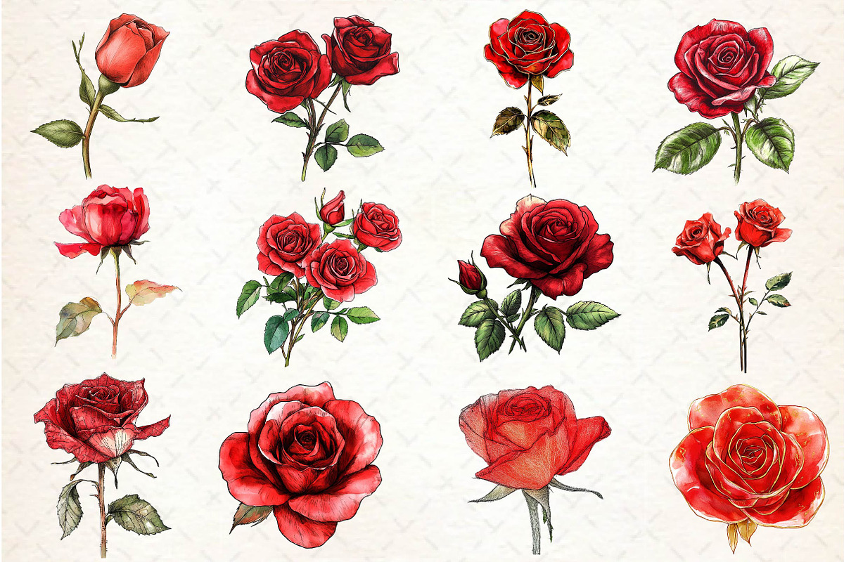 Red Lithograph Roses Clipart, an Illustration by Dream Creation (Photo 2 of 4)