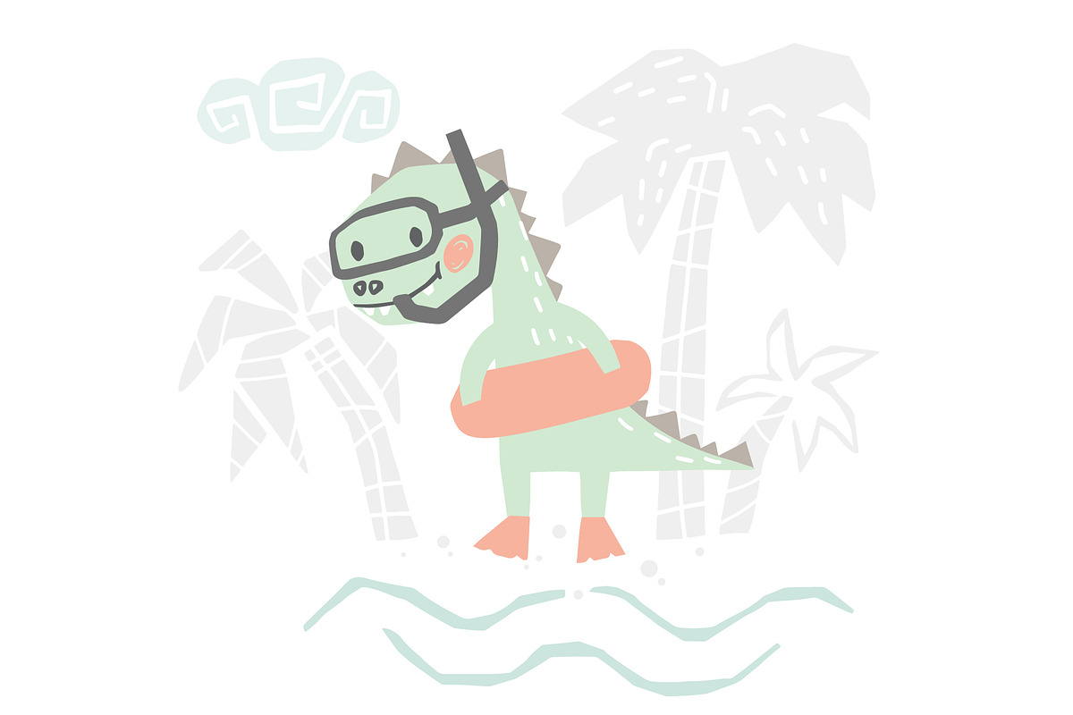 Dinosaurs on the beach. Kids vector, an Animal Illustration by MeadowFox (Photo 9 of 10)