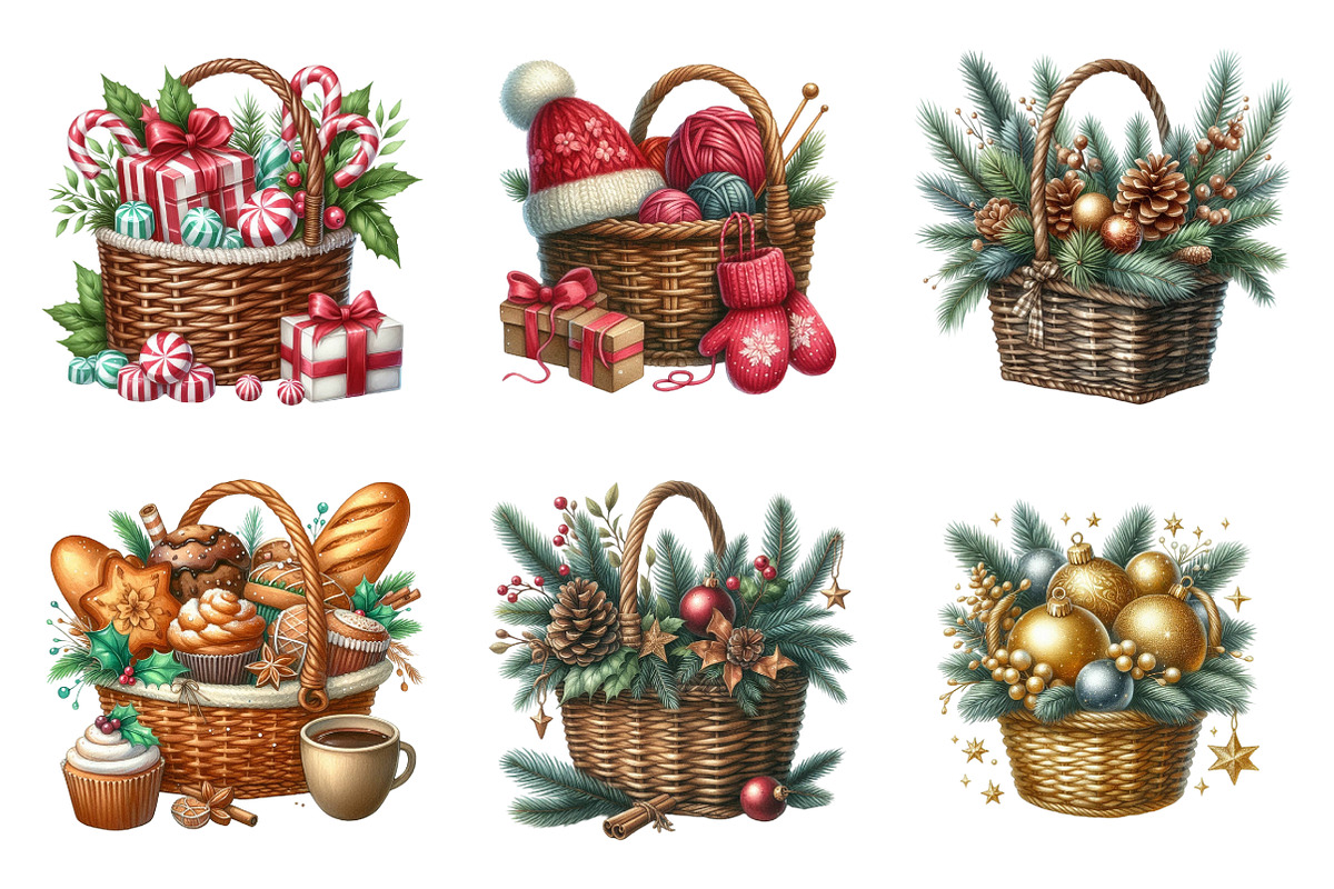 Christmas Gift Basket Clipart Bundle, an Illustration by SinaCreation (Photo 4 of 7)