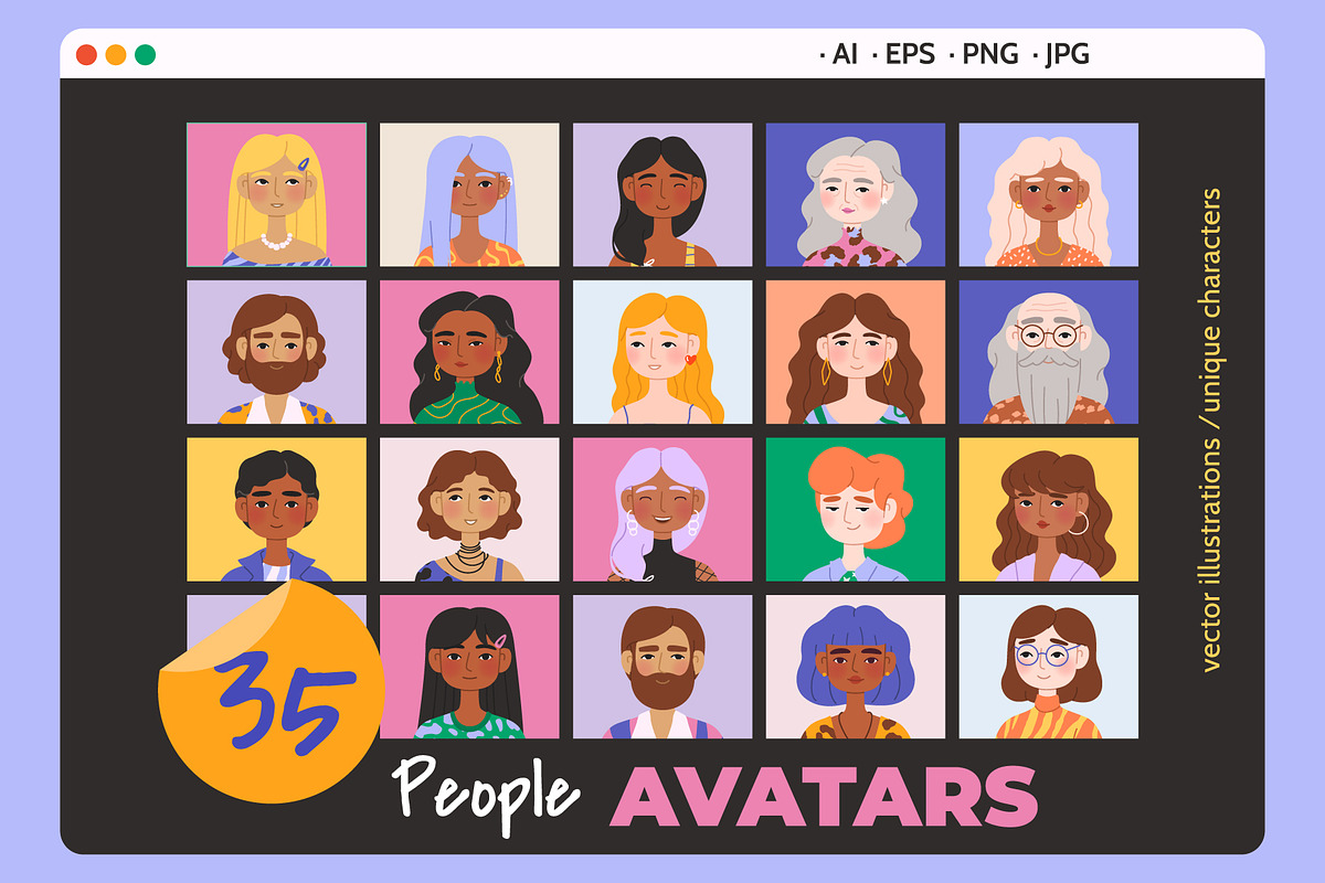 35 Diverse People Avatars, a Person Illustration by IuliiaSavko (Photo 1 of 8)
