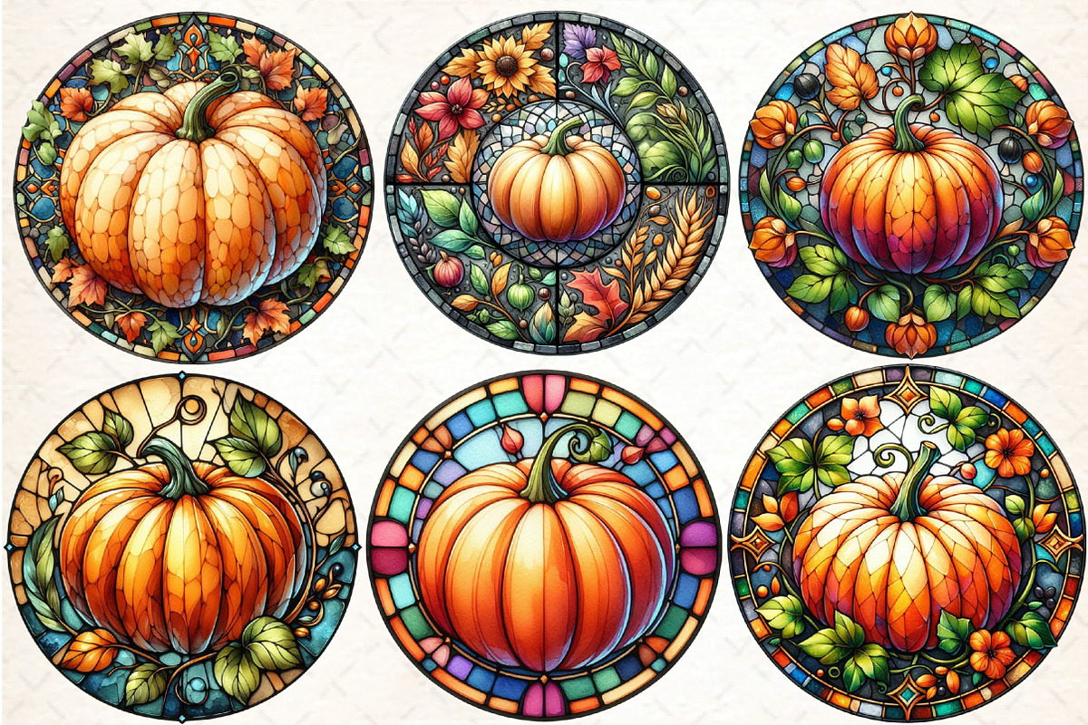 Round Pumpkin Stained Glass Clipart, an Illustration by DreamCafeArt (Photo 3 of 5)